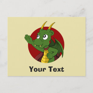 Tarjeta postal de dibujos animados de dragón verde