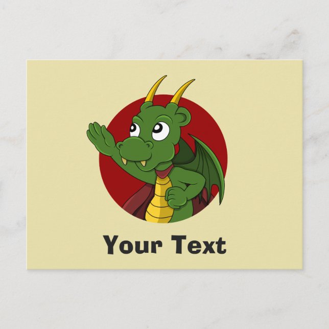 Tarjeta postal de dibujos animados de dragón verde (Anverso)