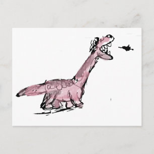 Tarjeta postal de dinosaurio rosa peculiar
