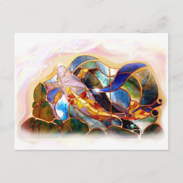 Tarjeta postal de diseño de arte japonés Glass Koi (Anverso)