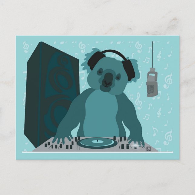 Tarjeta postal de DJ de música de koala (Anverso)