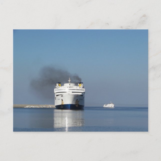 Tarjeta postal de dos ferrys en Grecia (Anverso)