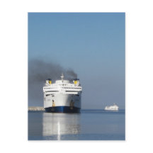 Tarjeta postal de dos ferrys en Grecia