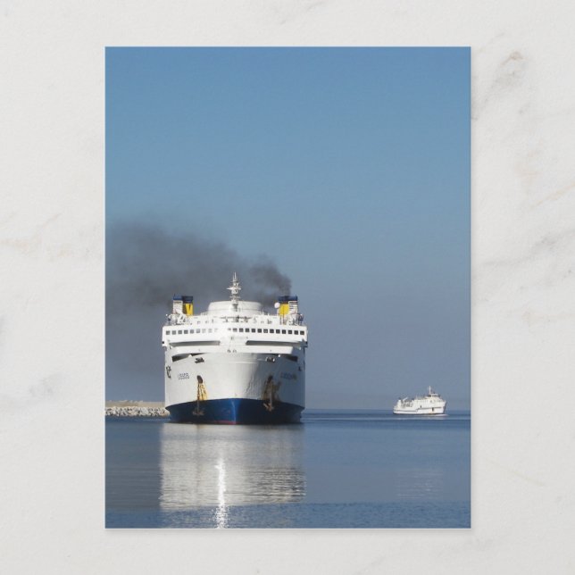 Tarjeta postal de dos ferrys en Grecia (Anverso)