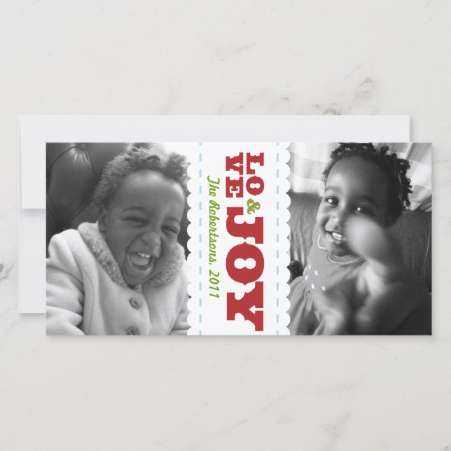 Tarjeta postal de dos fotos de alegría navideña (Anverso)