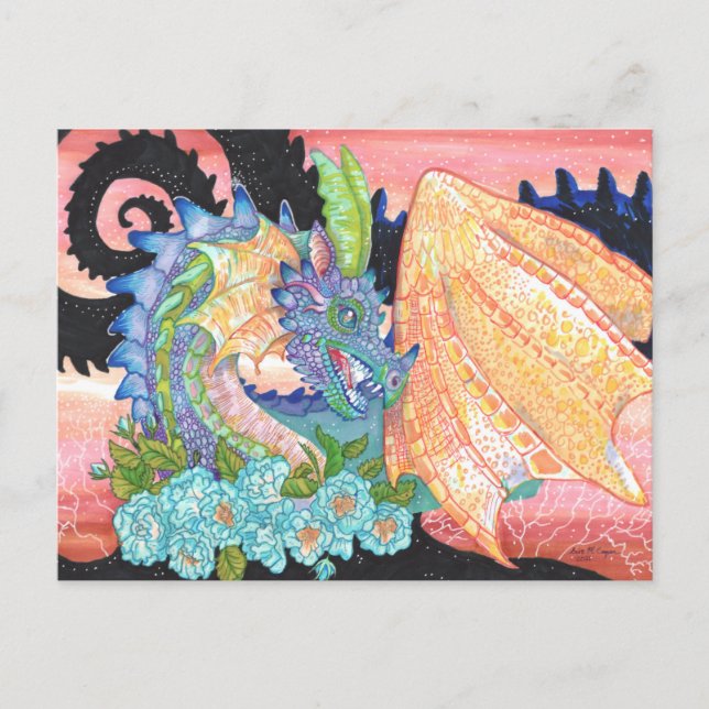 Tarjeta postal de Dragon Azul Pastel (Anverso)