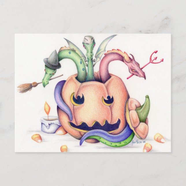 Tarjeta postal de dragones de Halloween (Anverso)