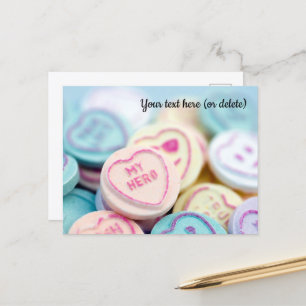 Tarjeta postal de dulces Corazón de amor "Mi héroe
