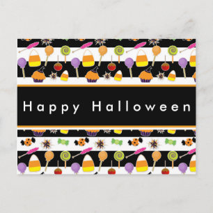 Tarjeta postal de dulces y golosinas de Halloween