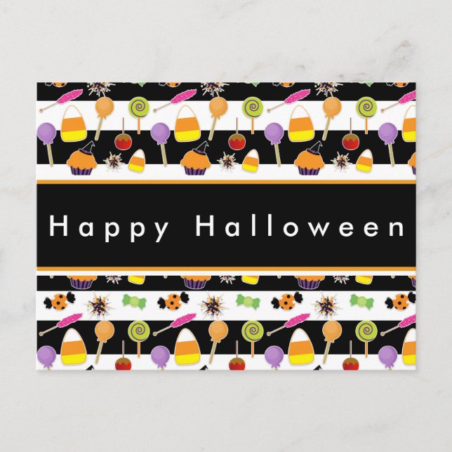 Tarjeta postal de dulces y golosinas de Halloween (Anverso)