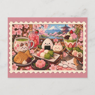Tarjeta postal de dulces y snacks japoneses lindos