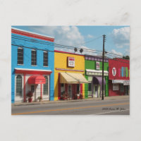 Tarjeta postal de edificios de colores vivos