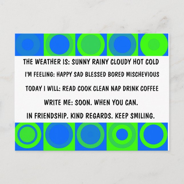 TARJETA POSTAL DE ELECCIÓN MÚLTIPLE RETRO DIVERTID (Anverso)