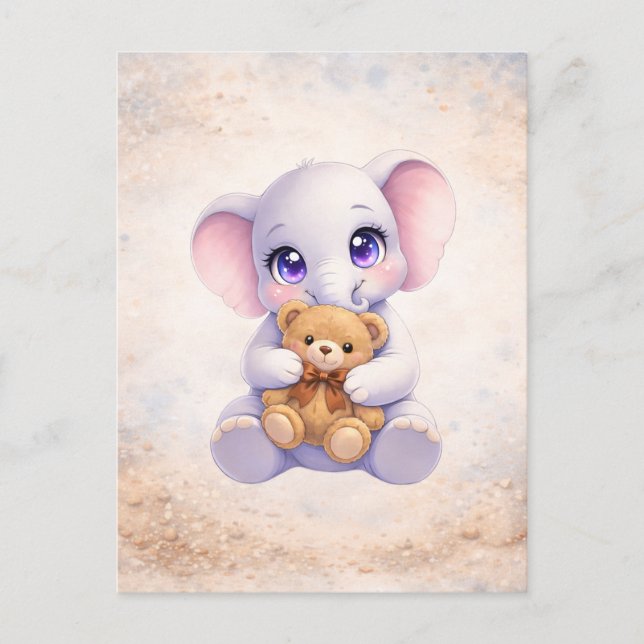 Tarjeta postal de elefante bebé lindo abrazando a  (Anverso)