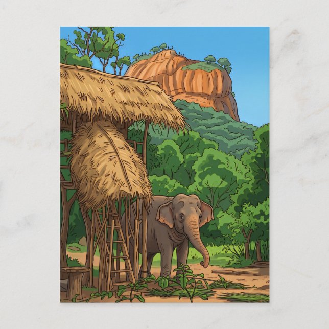 Tarjeta postal de elefante en Sigiriya (Anverso)