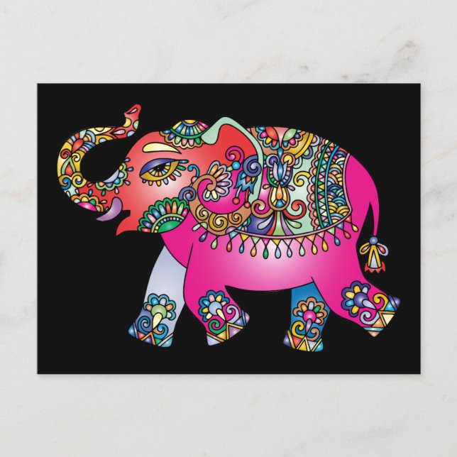tarjeta postal de elefante ornamental (Anverso)