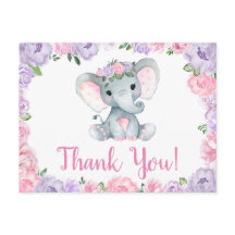Tarjeta postal de elefante rosa púrpura Gracias Ro