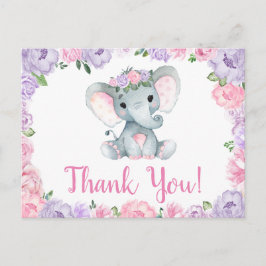 Tarjeta postal de elefante rosa púrpura Gracias Ro