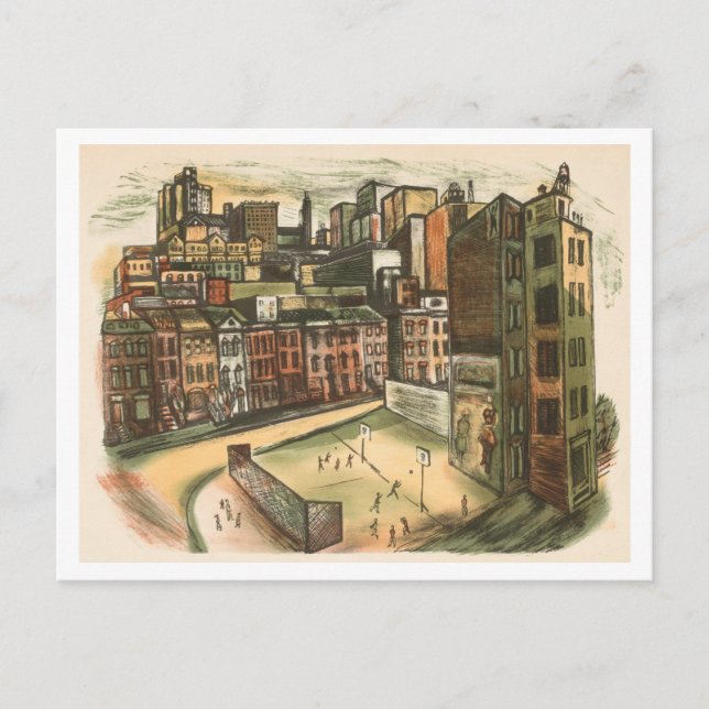 Tarjeta postal de escena de ciudad con patio de re (Anverso)