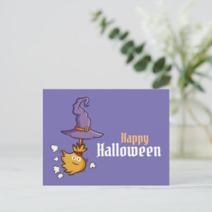 Tarjeta postal de escoba de Halloween editable y l