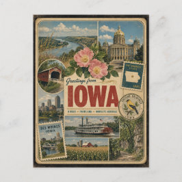 Tarjeta postal de estilo vintage auténtico de Iowa