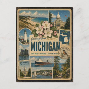Tarjeta postal de estilo vintage auténtico de Mich