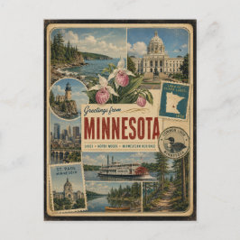 Tarjeta postal de estilo vintage auténtico de Minn