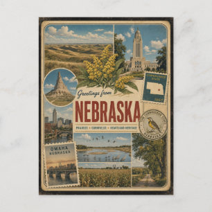 Tarjeta postal de estilo vintage auténtico de Nebr