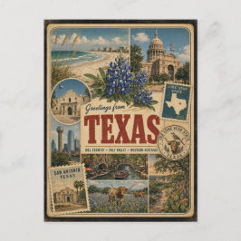 Tarjeta postal de estilo vintage auténtico de Texa