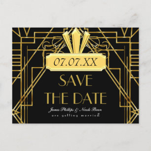 Tarjeta postal de evento Art Deco años 20 dorado y
