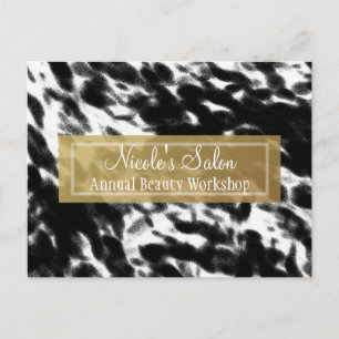 Tarjeta postal de evento de salón chic en negro, b