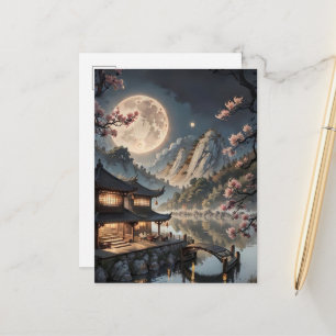 Tarjeta Postal de Fantasía de Pueblo Japonés bajo