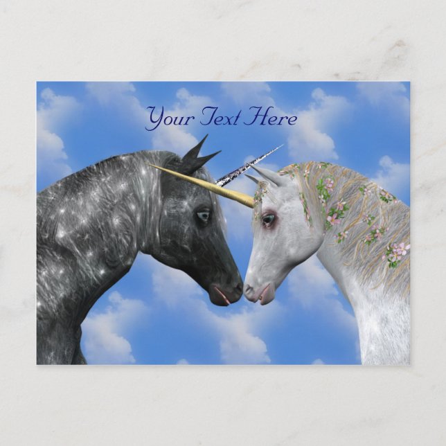 Tarjeta postal de fantasía de Unicornios de Beso (Anverso)
