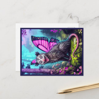 Tarjeta postal de fantasía de zarigüeya con alas d
