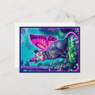 Tarjeta postal de fantasía de zarigüeya con alas d