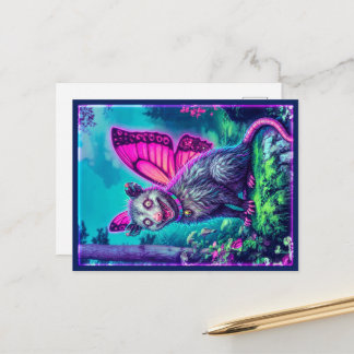 Tarjeta postal de fantasía de zarigüeya con alas d