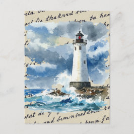 Tarjeta postal de faro tormenta océano