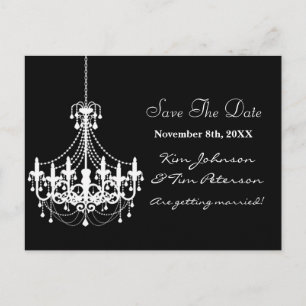 Tarjeta postal de fecha de boda de candelabro blan