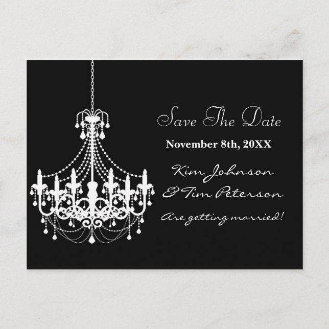 Tarjeta postal de fecha de boda de candelabro blan (Anverso)