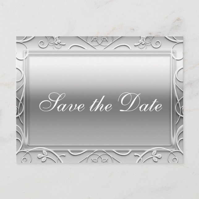 Tarjeta postal de fecha de boda elegante brillante (Anverso)