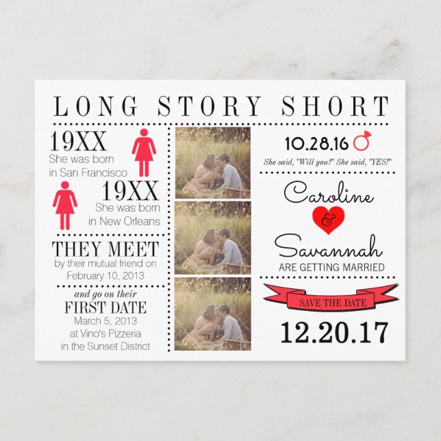 Tarjeta Postal de Fecha de Guardado de Línea de Ti (Anverso)