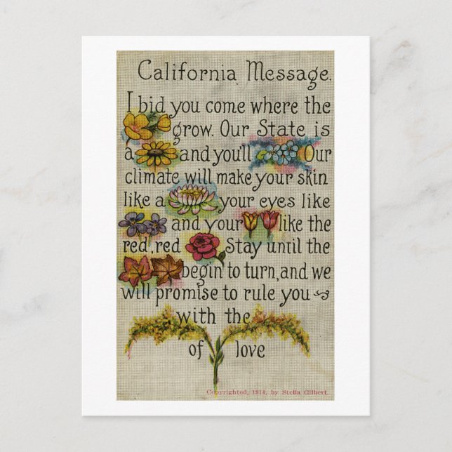 Tarjeta postal de felicitación de California (1914 (Anverso)