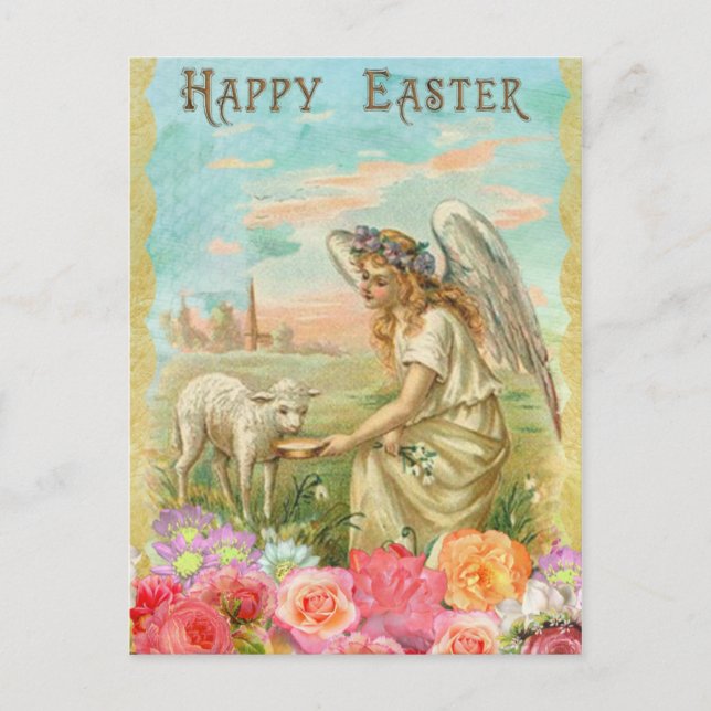 Tarjeta postal de felicitación de Pascua del Ángel (Anverso)