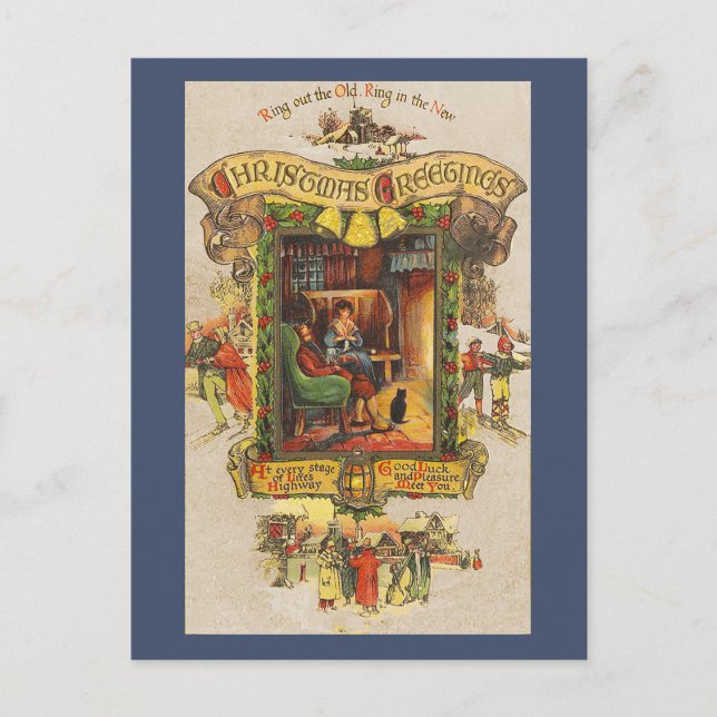 Tarjeta postal de felicitación navideña vintage (Anverso)