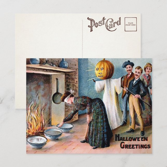 Tarjeta postal de felicitación vintage de Hallowee (Anverso / Reverso)