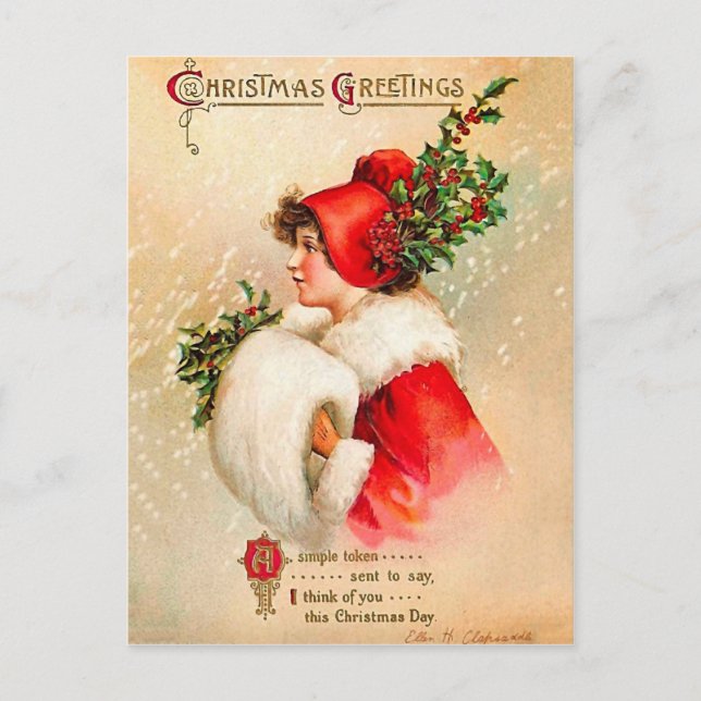 Tarjeta postal de felicitaciones navideñas vintage (Anverso)