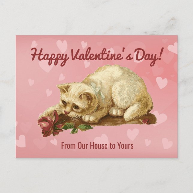 Tarjeta postal de felino feliz día de San Valentín (Anverso)