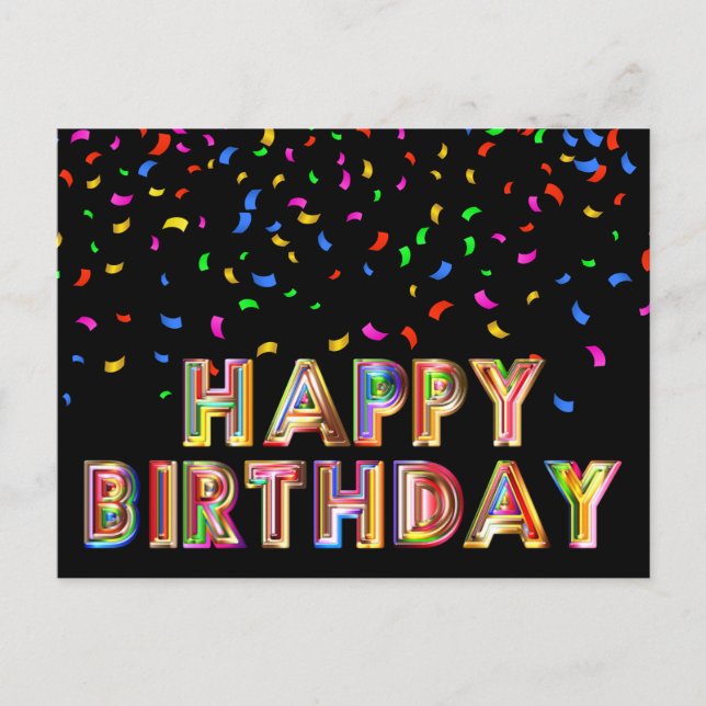 Tarjeta Postal de Feliz Cumpleaños Confeti Colorid (Anverso)