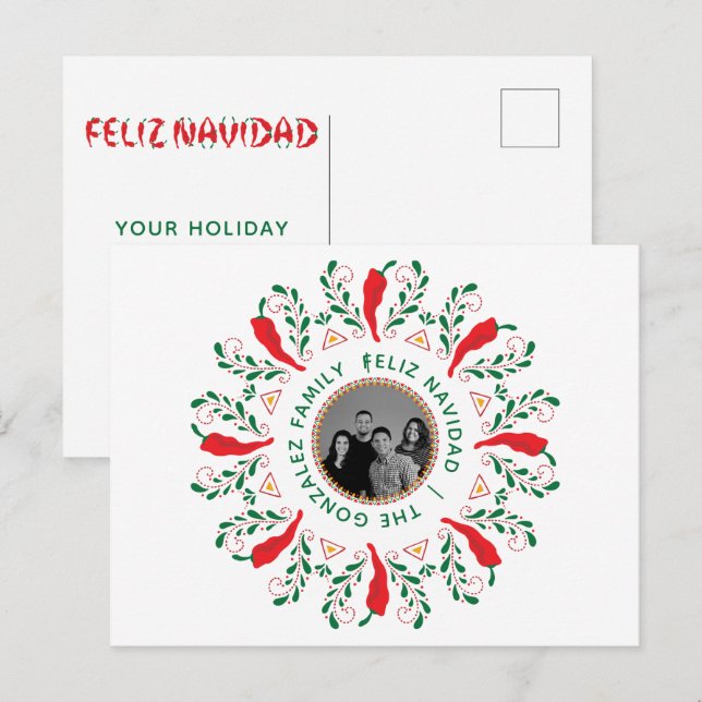 Tarjeta Postal de Feliz Navidad con Foto Personali (Anverso / Reverso)
