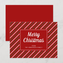 Tarjeta postal de Feliz Navidad con rayas rojas y 